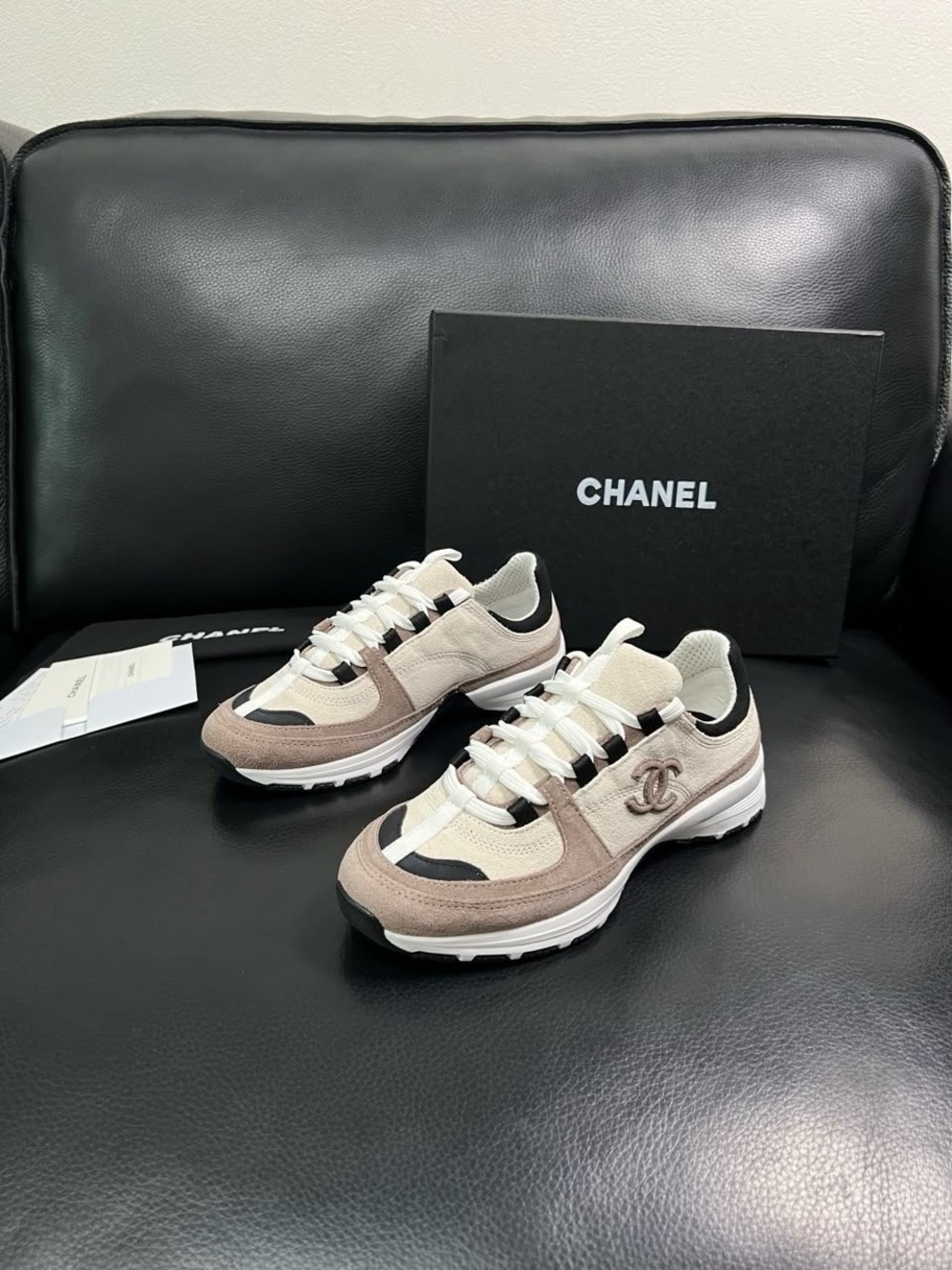 CHN Beige Black & Cream Suede-Trim Sneakers